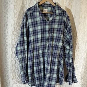 True Nation Mens 3XLT Button Up Shirt Long Sleeve Green and Blue Plaid Cotton